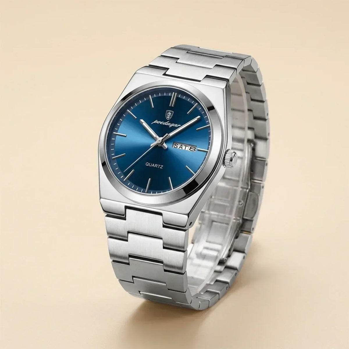 Alloy Round Luminous Screw-Down Crown Quartz Analog Wrist Watch
